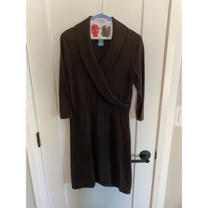 Ann Taylor V Neck Wrapped Collar 3/4 Sleeve Sweater Dress